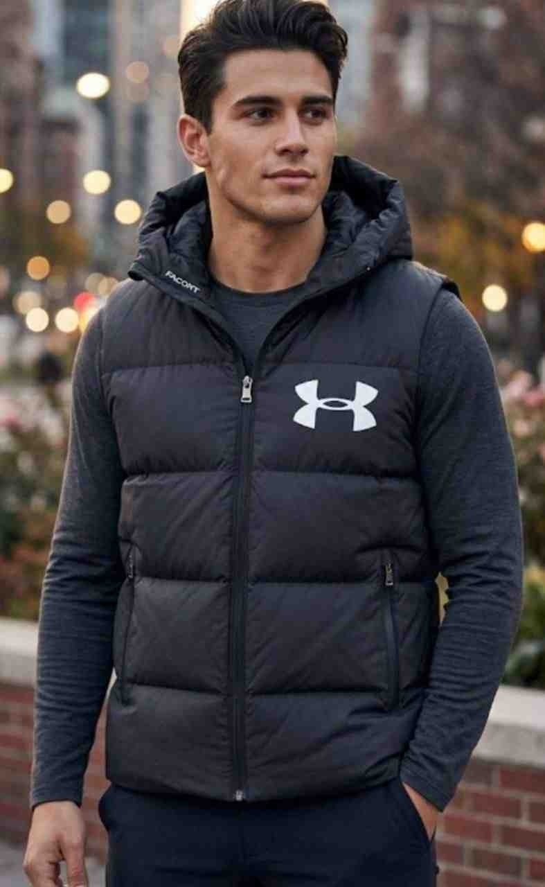 Evlium Under Armour Erkek Siyah Kapüşonlu Şişme Yelek - Micro Dolgulu Ithal Kumaş