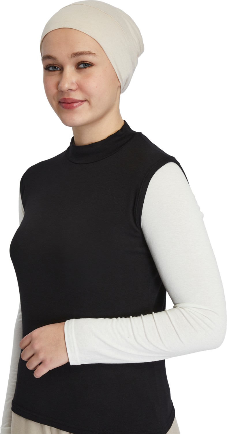 Manolyaşal İslamic Hijab Manolyaşal Kolsuz Balıkçı Yakalı Organik Kadın Body - Siyah - L-XL görsel 3