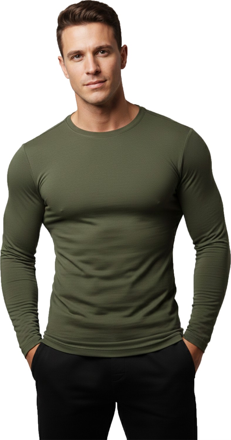 Deepsea Haki Dar Kalıp Likralı %90 Pamuk Erkek Sweatshirt, Vücuda Oturan İnce Penye Sweat 2300423