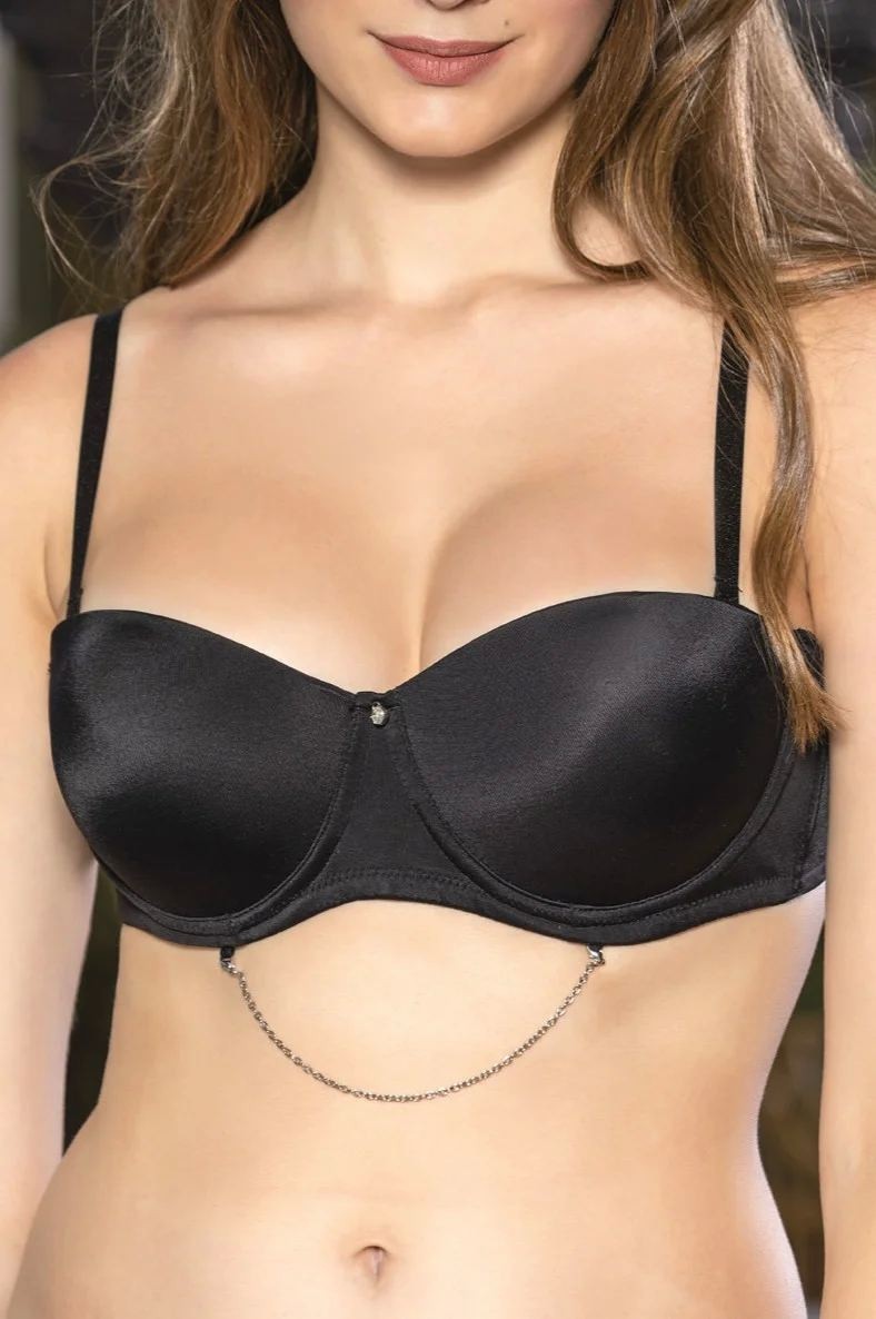 Hace Bazaar Siyah Zincir Detaylı Askısı Çıkarılabilir Push-Up Sütyen, Kadın Iç Giyim
