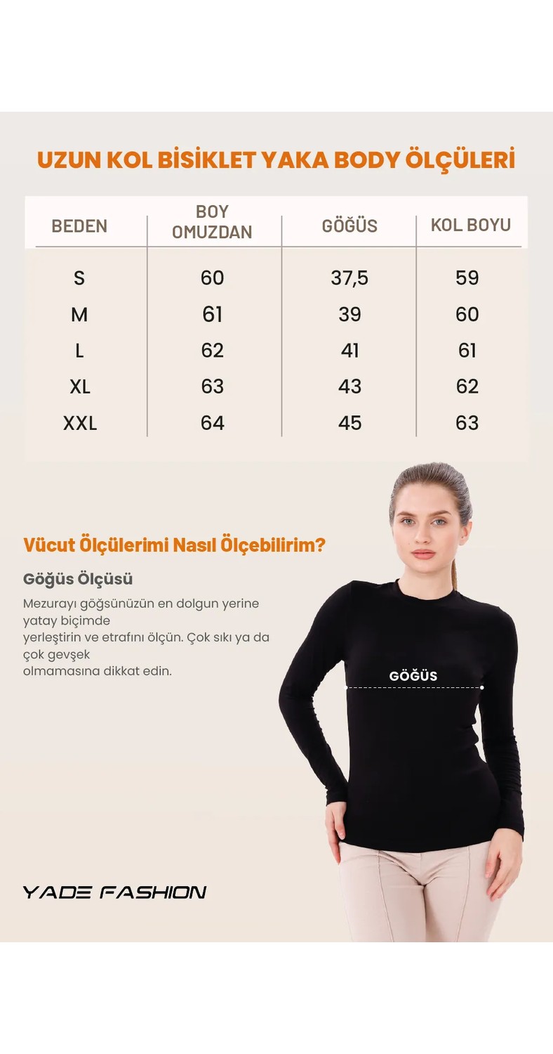 Yade Fashion Kadın Siyah Uzun Kol Body - Bisiklet Yaka görsel 5