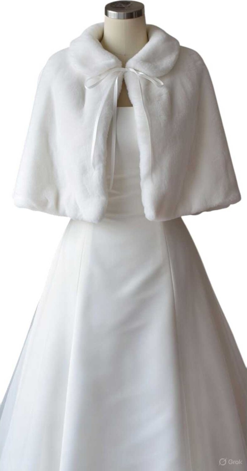 Moda Nur Bolero Pelerin, Gömlek Yaka ,peluş, Beyaz Renk Pelerin,gelin Bolero görsel 3