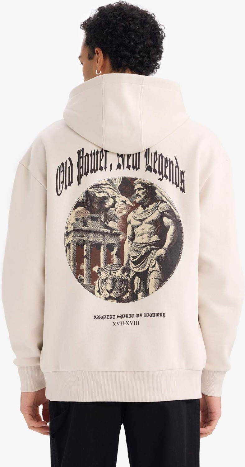 DeFacto Pamuklu Boxy Fit Kapüşonlu Baskılı Sweatshirt F8189AX26SP görsel 5