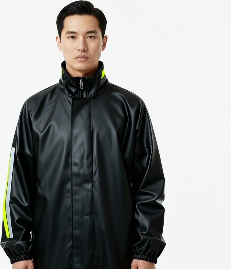 Velmora Fashion Premium Motorcu Kurye Yağmurluk Takım Su Geçirmez Pvc Kumaş Reflektörlü Tübitak Onaylı - Siyah görsel 8