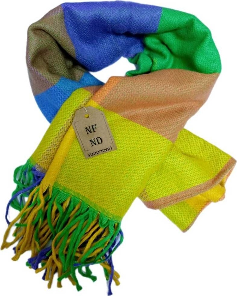 NF ND ENEFENDİ Desenli , Renkli , Yumuşak, Kışlık , Sıcak Sarı Mavi Omuz Şalı Atkı, 70 x 165 görsel 2