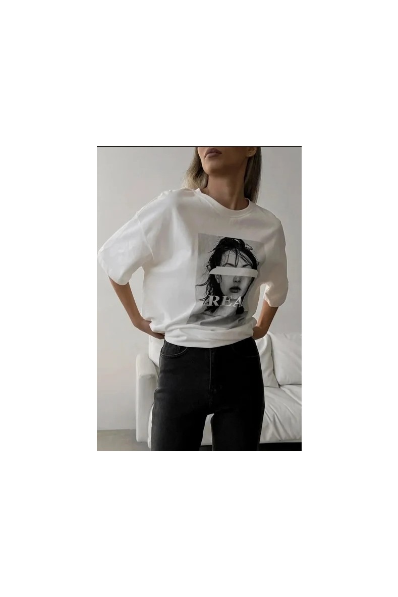 Madmext Siyah Oversize Baskılı Kadın Tişört MG1764 görsel 6