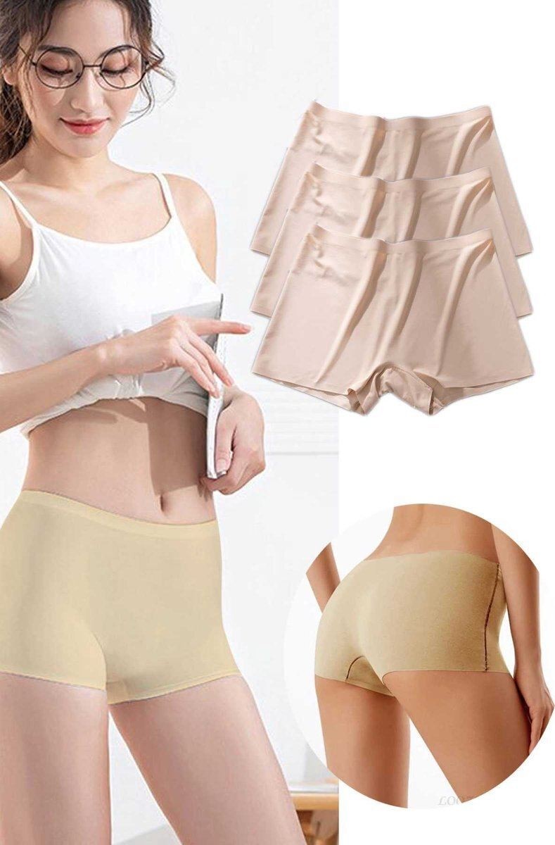 Kuzgun Ticaret 3 Adet Kadın Dikişsiz Görünmez Iz Yapmaz Mini Şort Boxer Ten
