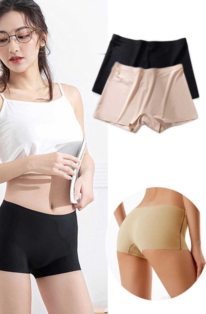Kuzgun Ticaret 2 Adet Kadın Dikişsiz Görünmez Iz Yapmaz Mini Şort Boxer Siyah Ten