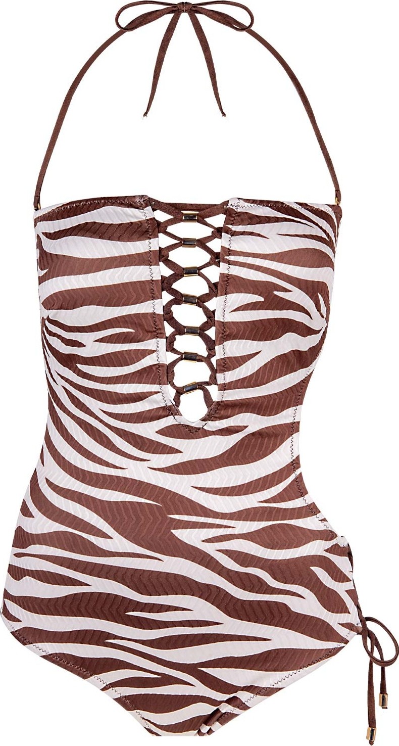 Ayyıldız 6205 Kahverengi Zebra Straplez Mayokini görsel 4