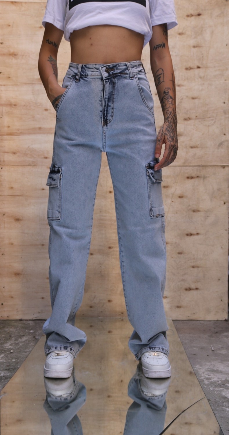 Viking Jeans Buz Mavi Kargo Cepli Palazzo
