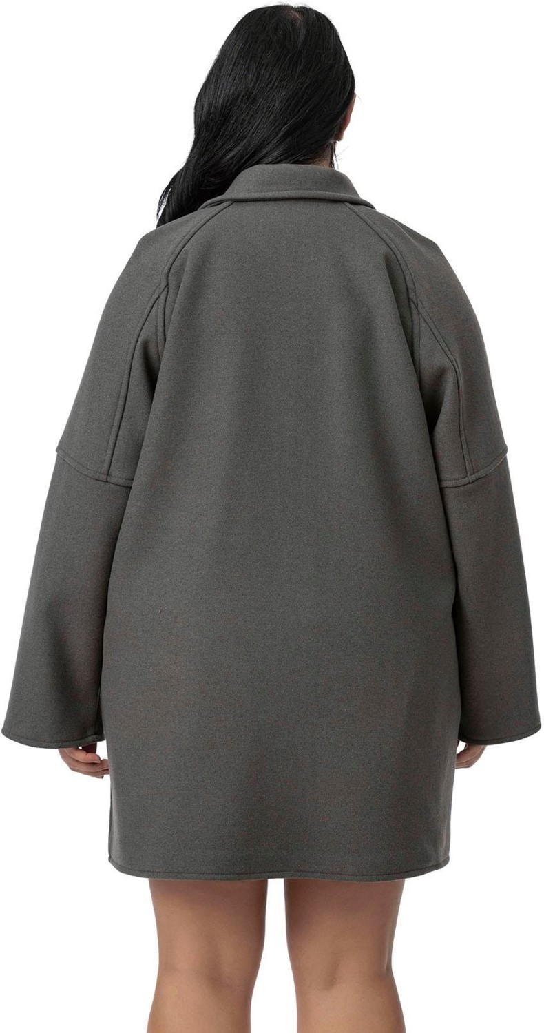Disentis Modest Büyük Beden Gömlek Yaka Reglan Kollu Torba Cepli Astarsız Kaşe Kısa Gri Kaban görsel 3