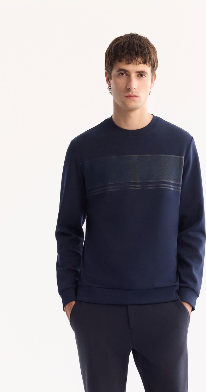 AVVA Erkek Siyah Bisiklet Yaka Pamuklu Bi-Stretch Baskılı Regular Fit Sweatshirt A52Y1215