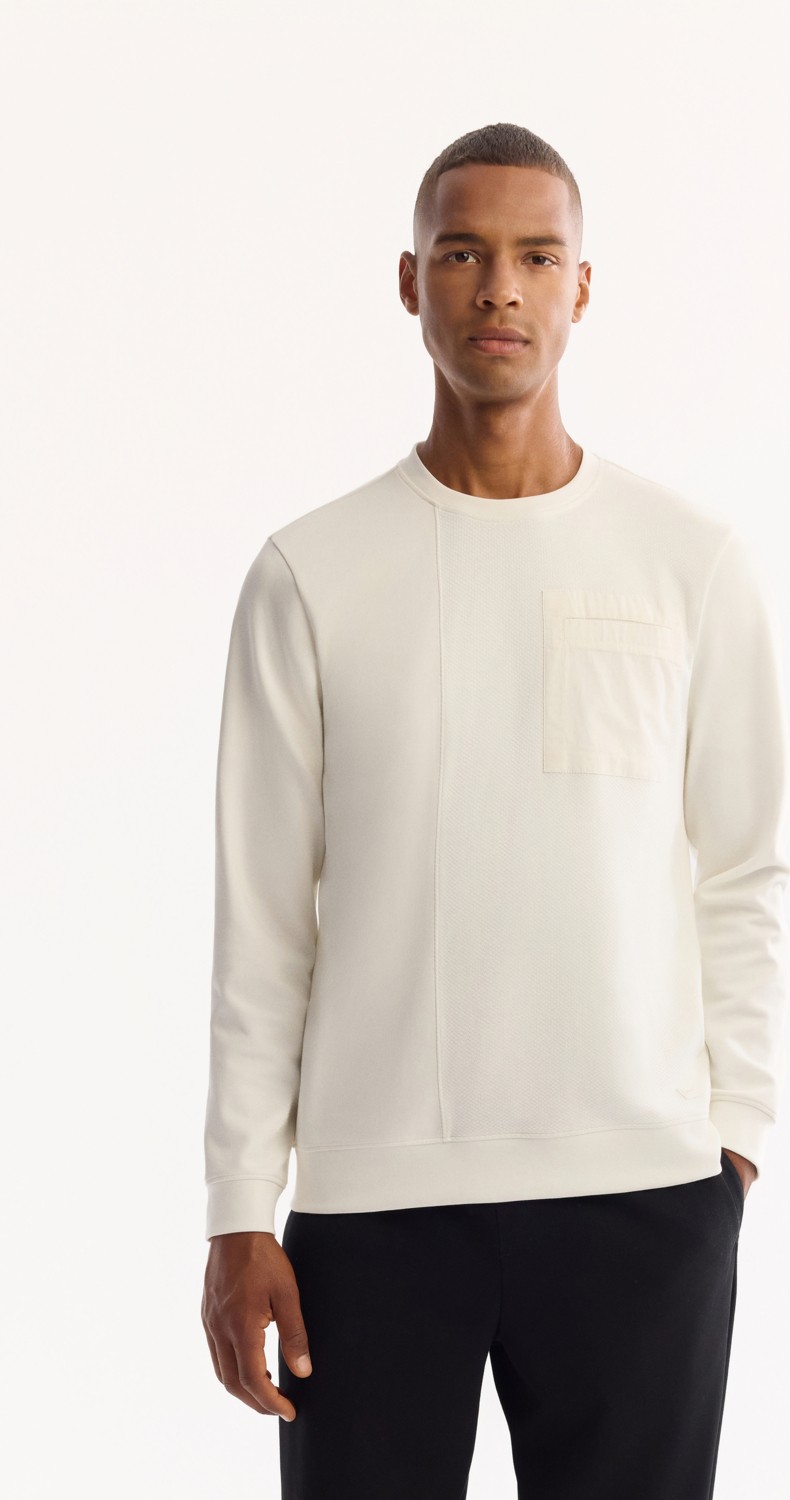 AVVA Erkek Ekru Bisiklet Yaka Pamuklu Bi-Stretch Regular Fit Sweatshirt A52Y1235