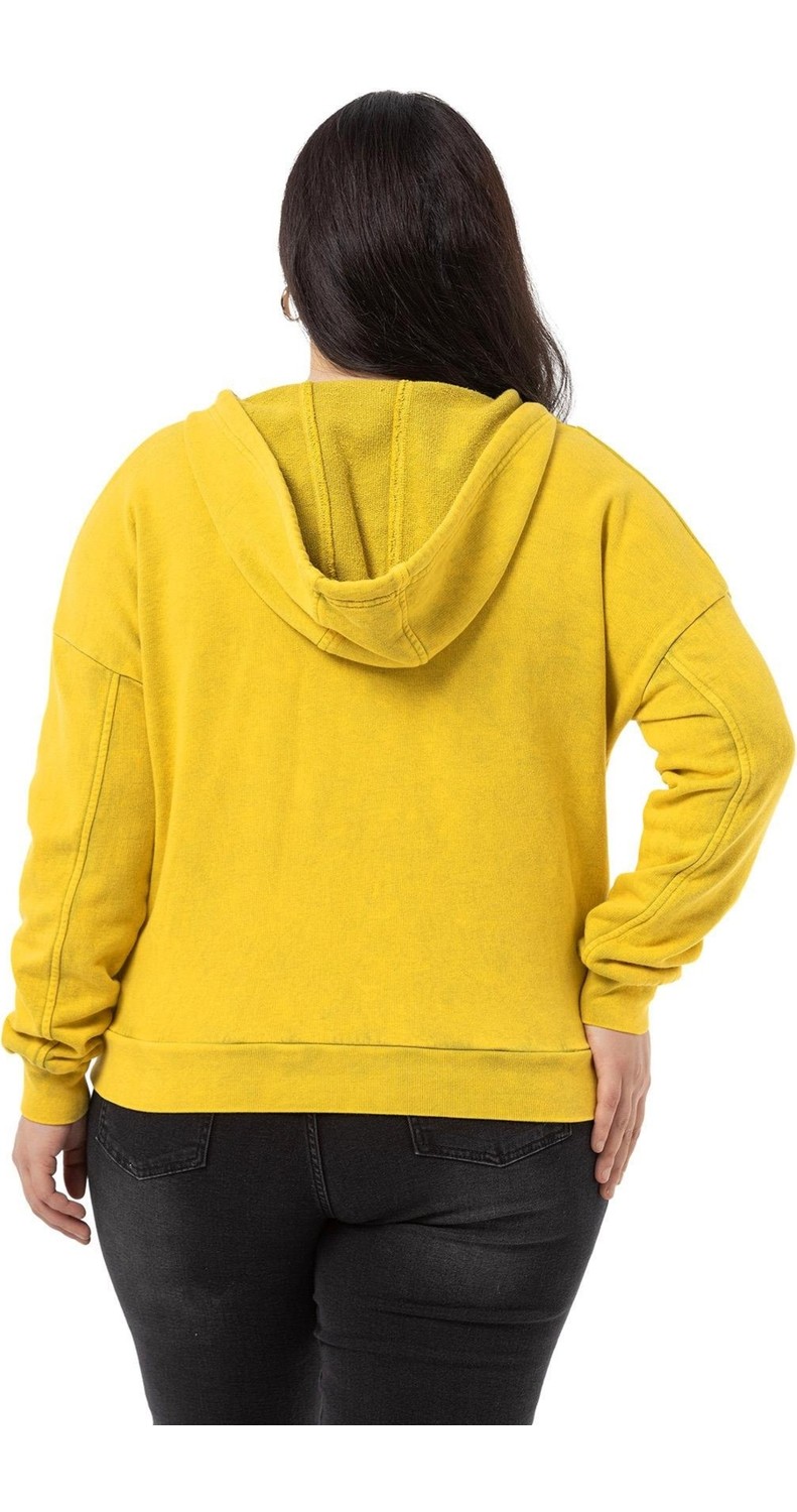 Disentis Modest Büyük Beden Degaje Kapüşonlu Yaka Cepli Parça Boyalı Üç Iplik Yeşil Sweatshirt görsel 8