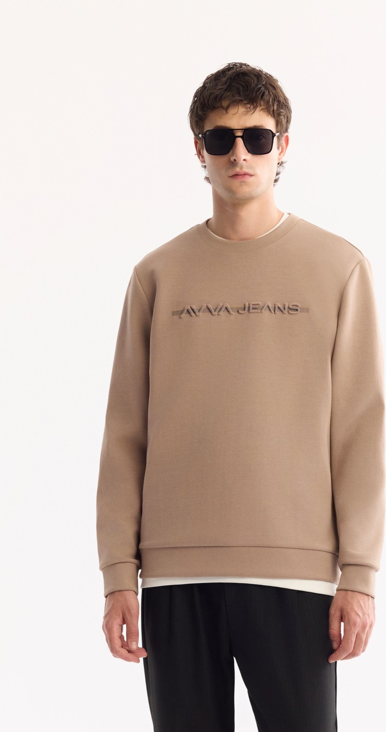 AVVA Erkek Lacivert Bisiklet Yaka Pamuklu Bi-Stretch Baskılı Regular Fit Sweatshirt A52Y1210