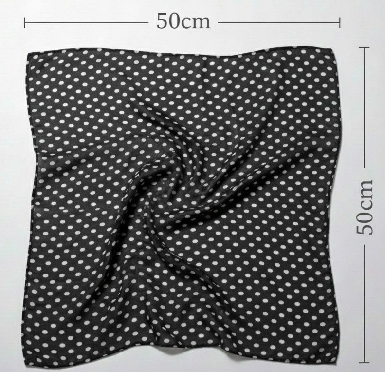 Jz Moda Puantiye Desenli Fular - Retro Tarz Eşarp & Saç Bandı-puantiyeli fular- bandana - 50*50cm görsel 3