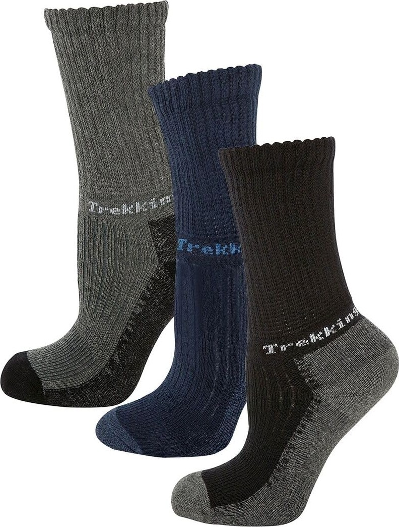 Aesco Thermoform Trekking Extra Dolgulu, Darbe Emici Kışlık Unisex Çocuk Çorap 3'lü Paket, Siyah-Lacivert-Antrasit, 31-34 Beden
