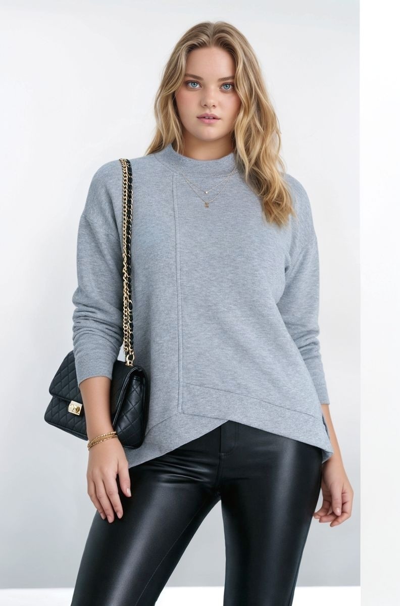 Mamayaga Kadın Yarım Dik Yaka Asimetrik Kesim Uzun Kol Büyük Beden Curve Sweatshirt