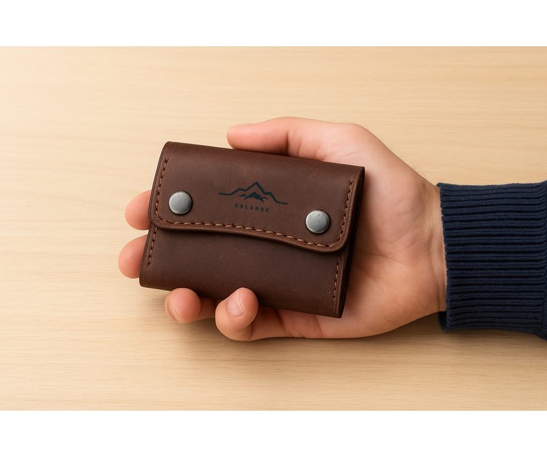 Galande Hakiki Deri Çıtçıtlı Kartlık - Cüzdan 3 Bölmeli Minimalist Cüzdan (El Yapımı) görsel 7