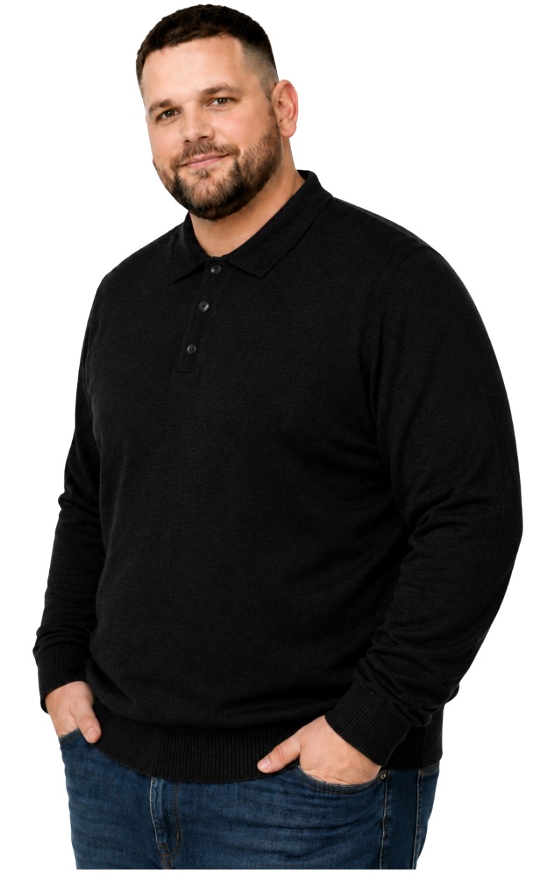 Battal Moda Erkek Büyük Beden Melanj Lacivert Düğmeli Polo Yaka Triko Kazak 3xl-4xl-5xl-6xl görsel 8