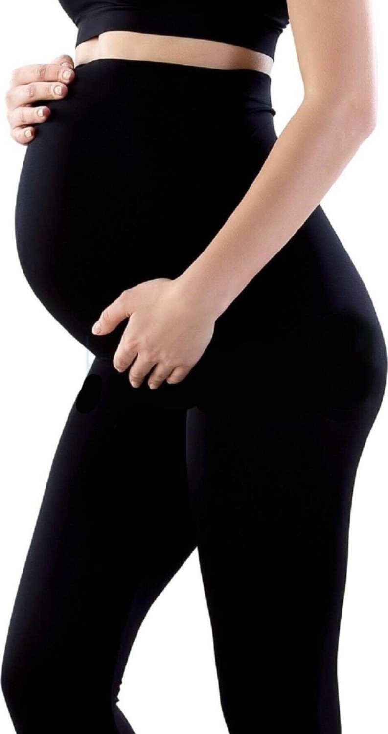 Momslab Kadın Hafif Korseli Siyah Bel Ayarlı Yumuşacık Hamile Taytı görsel 2