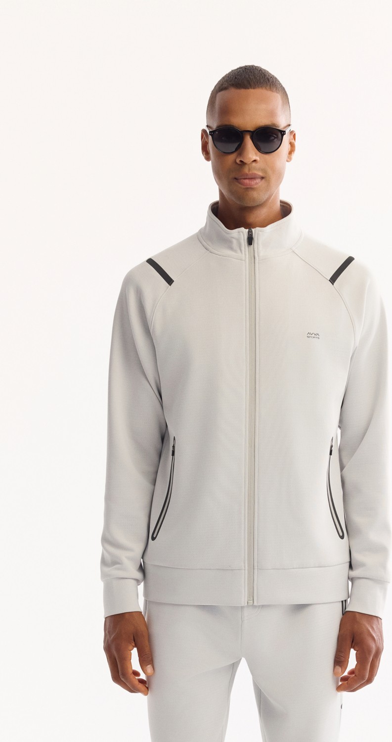 AVVA Erkek Siyah Dik Yaka Fermuarlı Bi-Stretch Teknik Kumaş Regular Fit Sweatshirt A52Y1335