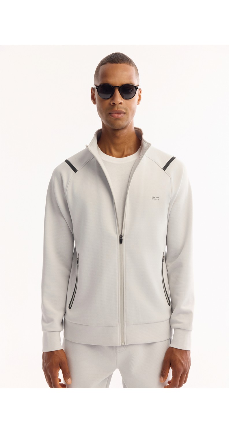 AVVA Erkek Siyah Dik Yaka Fermuarlı Bi-Stretch Teknik Kumaş Regular Fit Sweatshirt A52Y1335 görsel 5