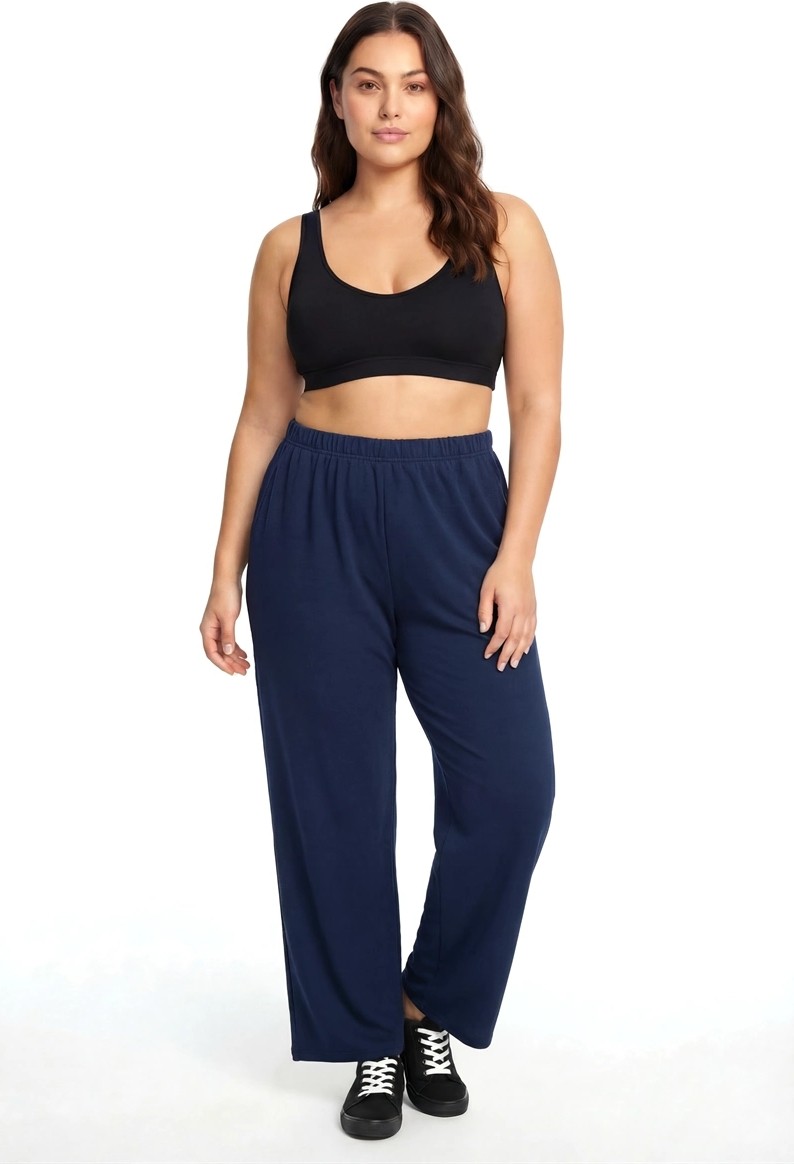 Melonika Kadın Lacivert Dokulu Büyük Beden Cepli Pijama Altı Rahat Kesim Esnek Bel Günlük Ev Giyim Alt