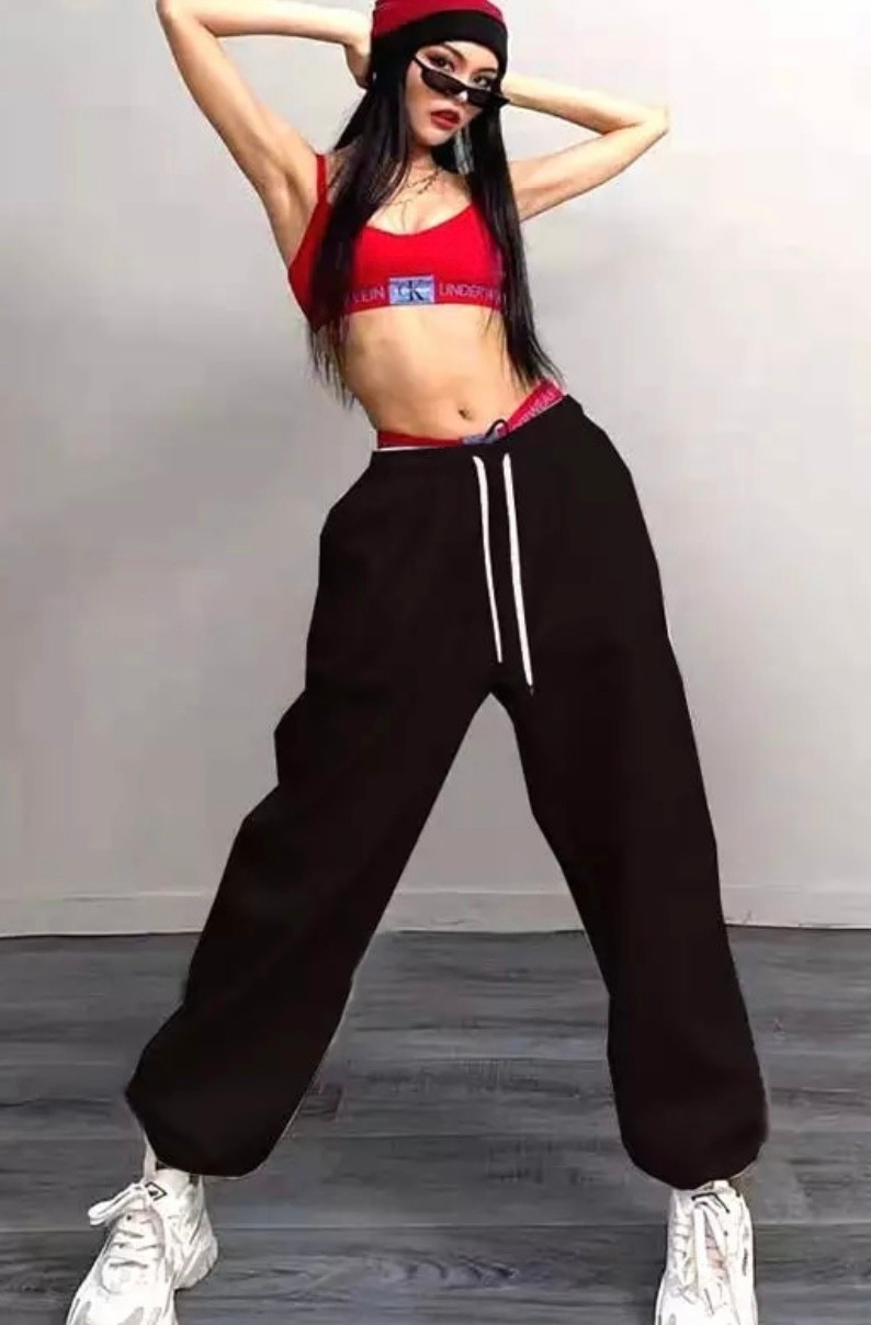 Amor Face Büyük Beden Özel Tasarım Baskısız Düz Renk %100 Pamuk Kışlık Sokak Modası Hip Hop Kadın Eşofman Altı görsel 3