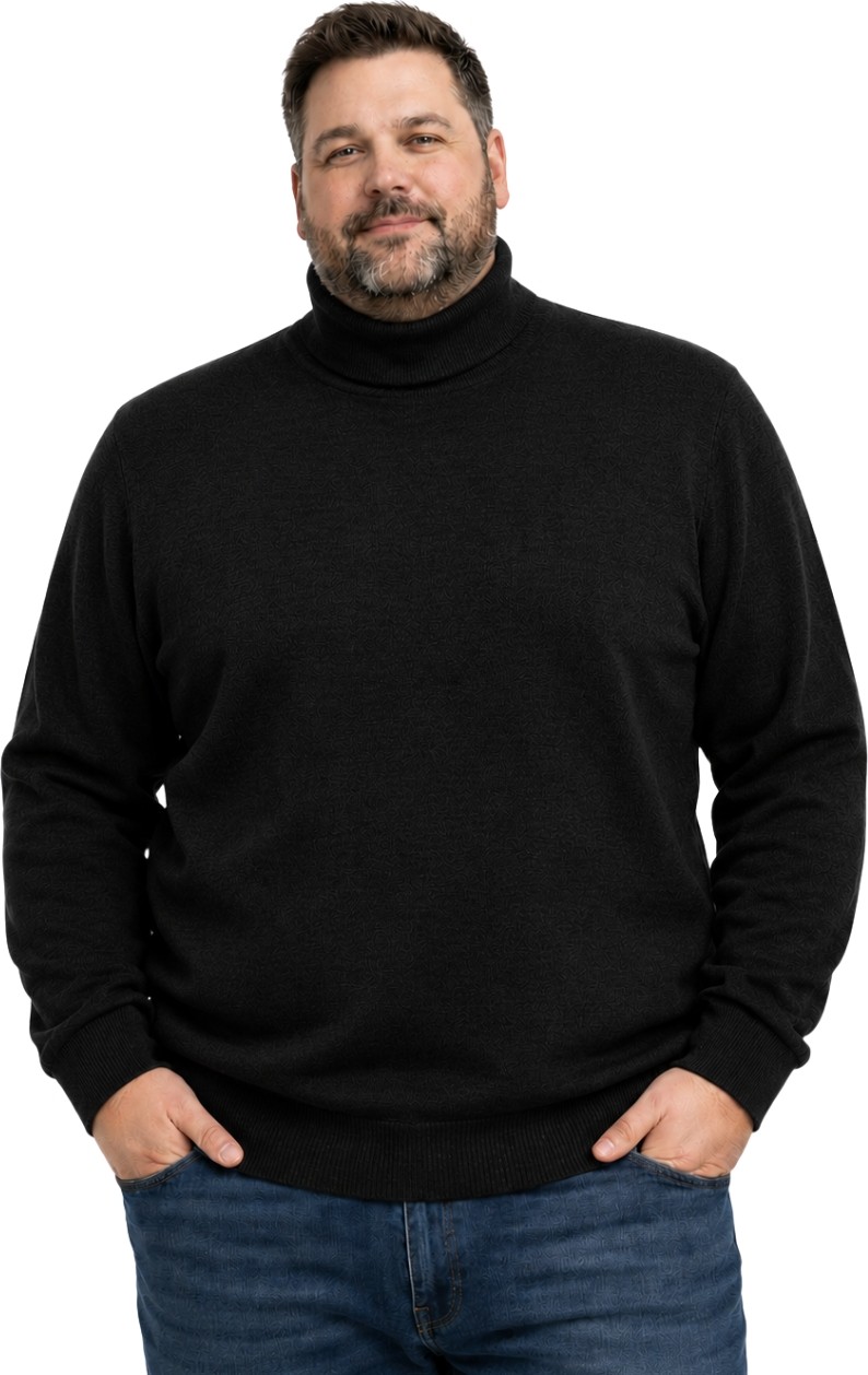 Battal Moda Erkek Büyük Beden Antrasit Tam Balıkçı Triko Kazak 3xl-4xl-5xl-6xl
