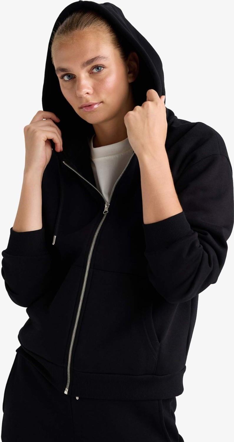 DeFacto Relax Fit Kapüşonlu Cepli Basic Fermuarlı Sweatshirt C1809AX25AU görsel 4