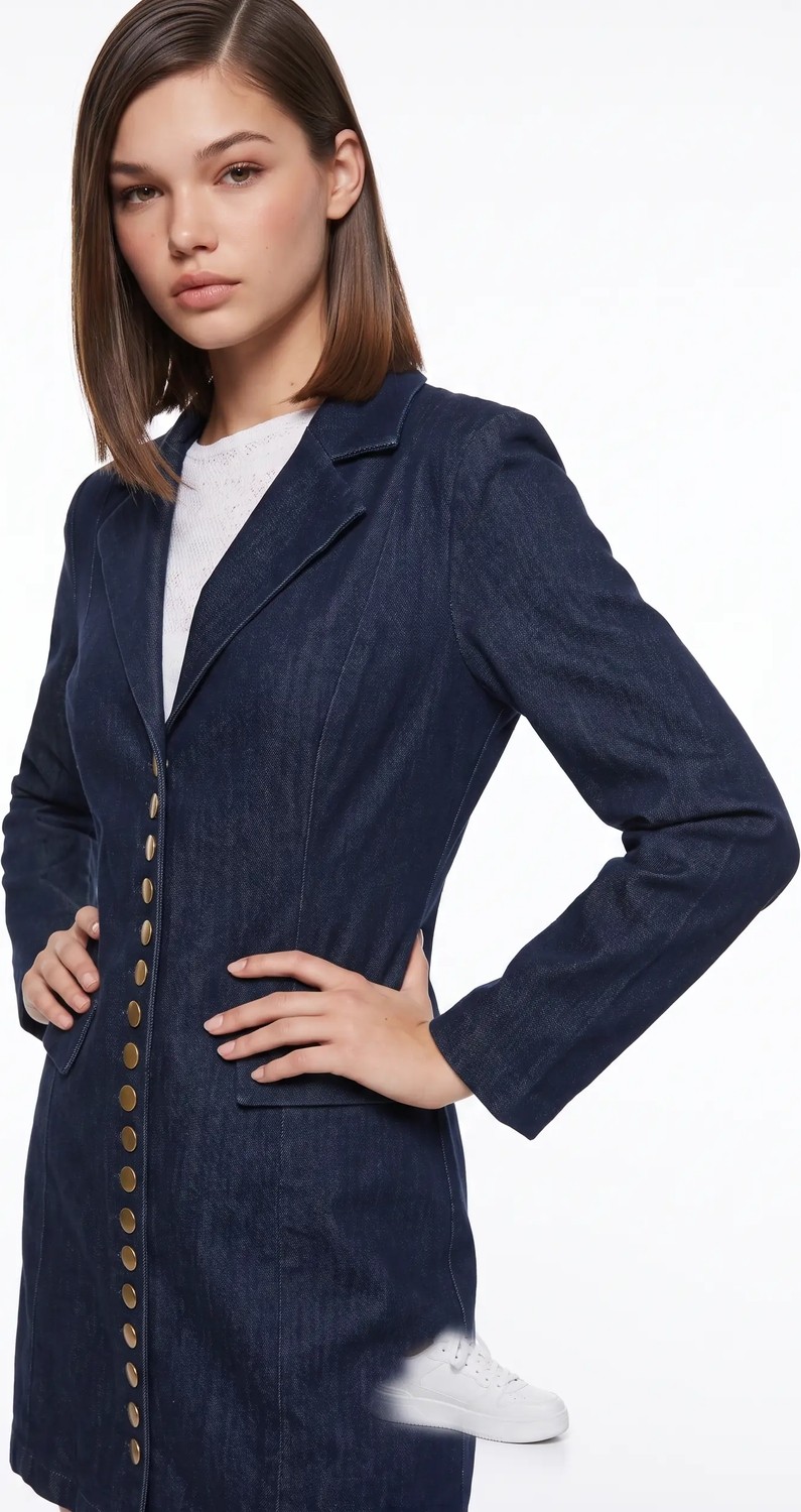 Cemo Gold Düğme Detaylı Uzun Blazer Ceket görsel 8