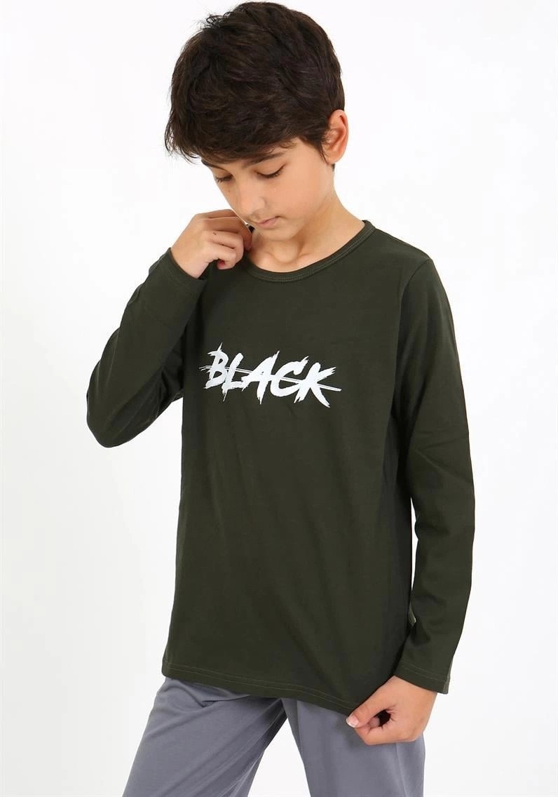 mery Erkek Çocuk Uzun Kol Penye Pijama Takım Haki Mery görsel 4