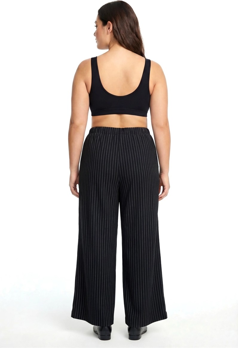 mery Kadın Siyah Ince Çizgili Büyük Beden Cepli Pijama Altı Mery görsel 3