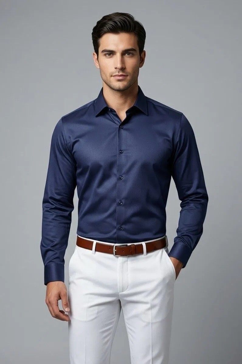 Torivalli Collection Dar Kesim Slimfit Saten Kolay Ütülenebilen Mevsimlik Cepsiz Uzun Kollu Kol Düğmesi Takılabilen Erkek Gömlek