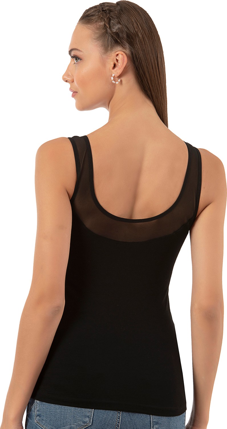 Özkan Underwear 20575 Kadın Büyük Beden Aralığı Pamuklu Likralı Tül Detaylı Kalın Askılı Atlet görsel 2
