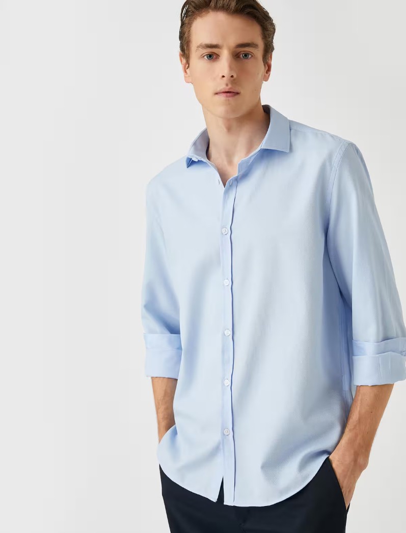 Koton Basic Gömlek Klasik Manşet Yaka Uzun Kollu Dar Kesim Non Iron