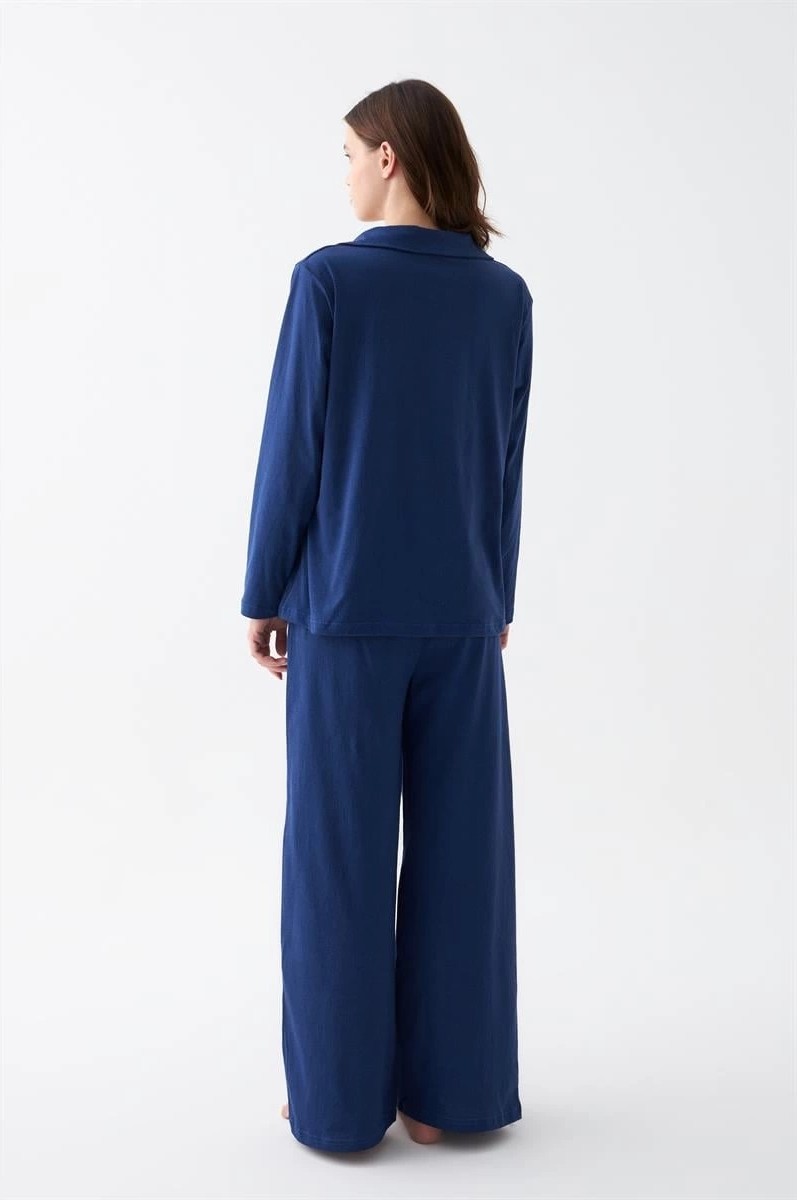 mery Kadın Lacivert Düğmeli Yaka Detaylı Pamuklu Pijama Takımı Mery görsel 5