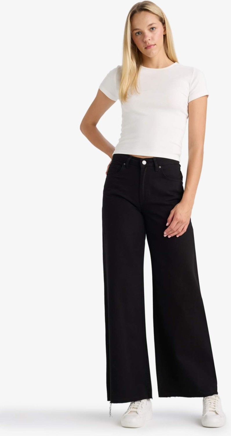 DeFacto %100 Pamuk Wide Leg Normal Bel Gabardin Pantolon E4381AX25AU görsel 7