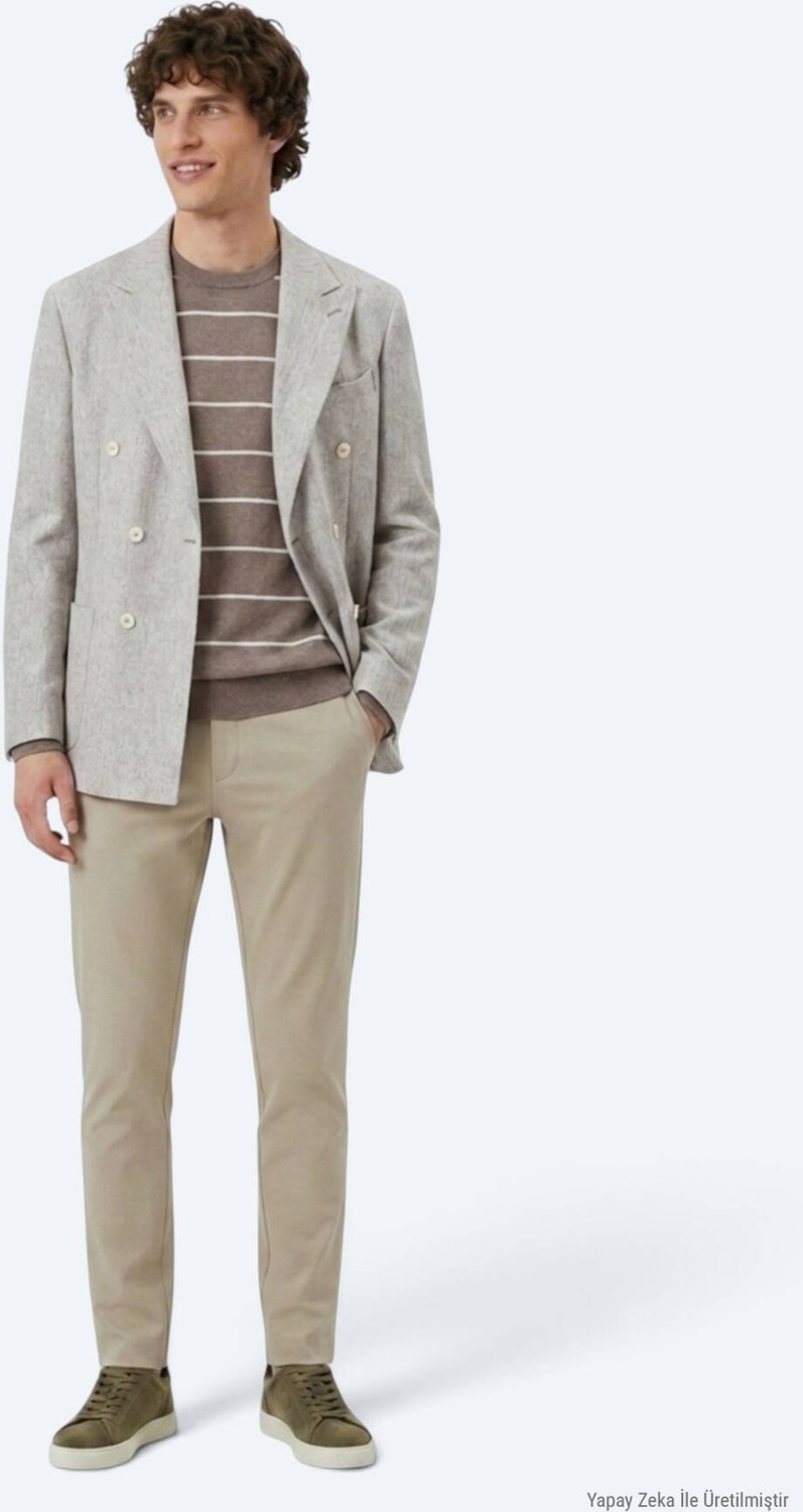 Kip Açık Kahve Desenli Modern Fit Yün Karışımlı Ceket görsel 3