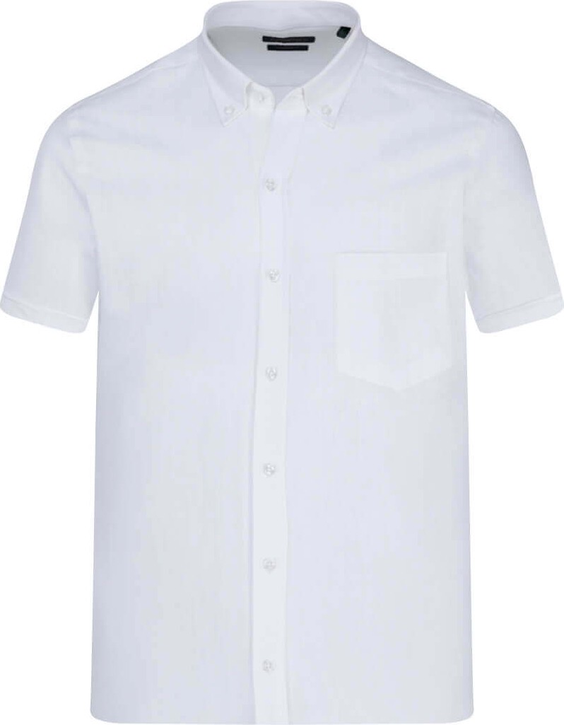 Hatemoğlu Beyaz Comfort Fit 100% Pamuk Düğmeli Yaka Kısa Kollu Casual Gömlek