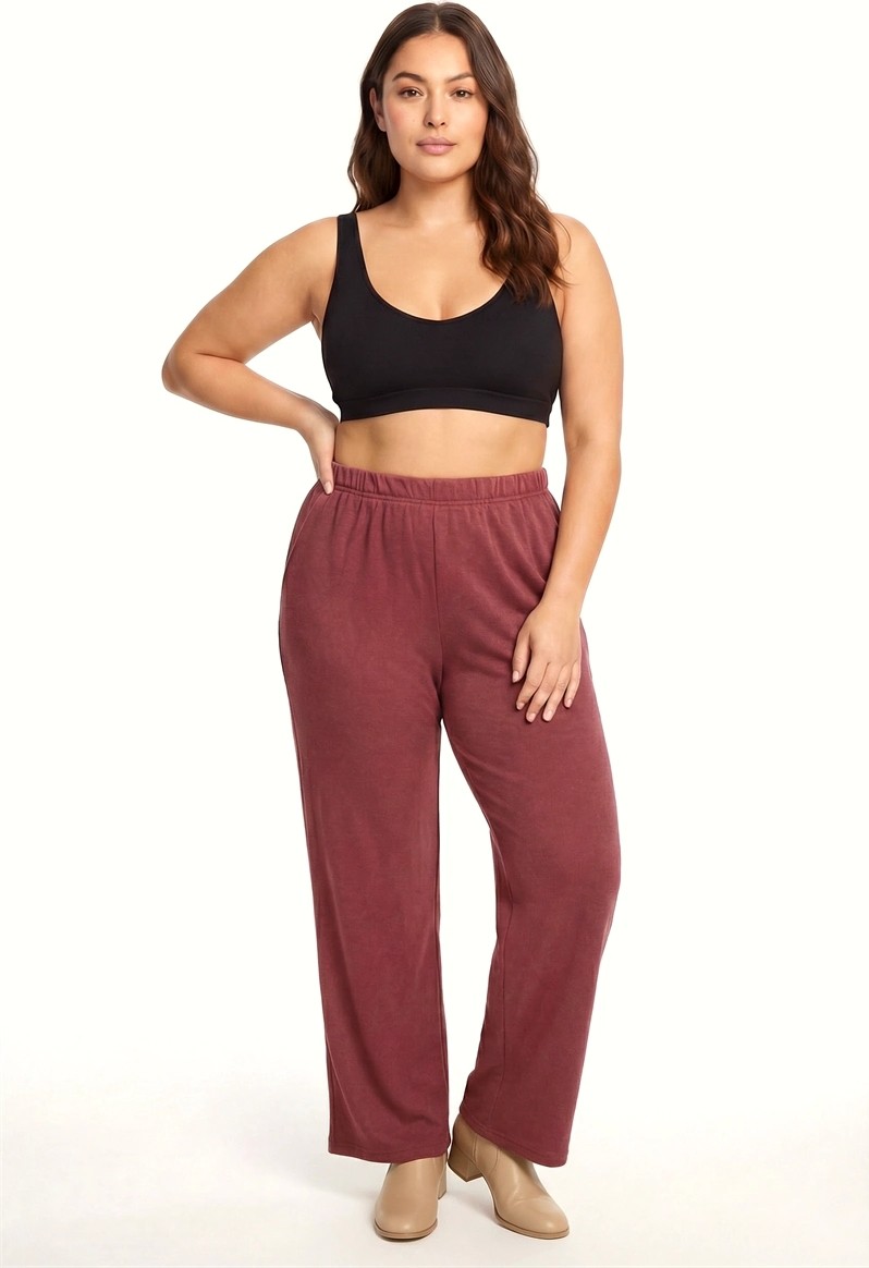 mery Moda Kadın Bordo Dokulu Büyük Beden Cepli Pijama Altı Rahat Kesim Yumuşak Kumaş Ev Giyim Alt B