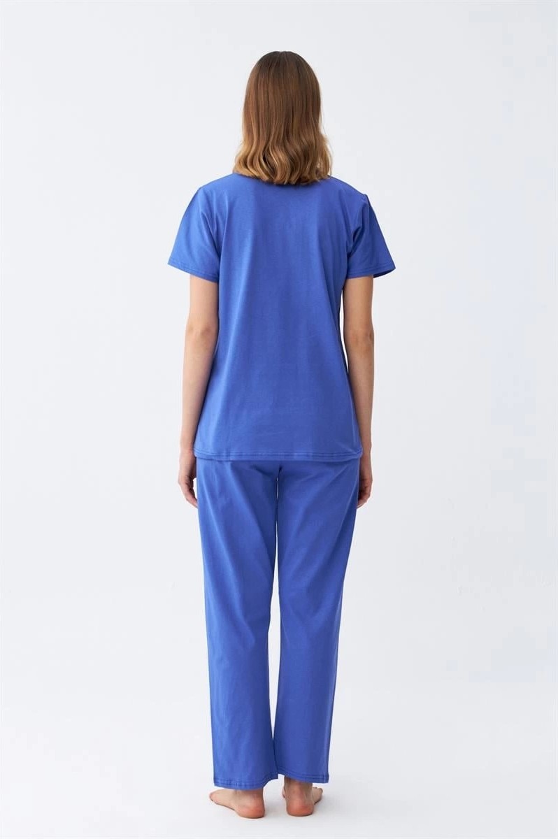 mery Kadın Kısa Kol Pamuk Penye Pijama Takım Saks Mery görsel 4