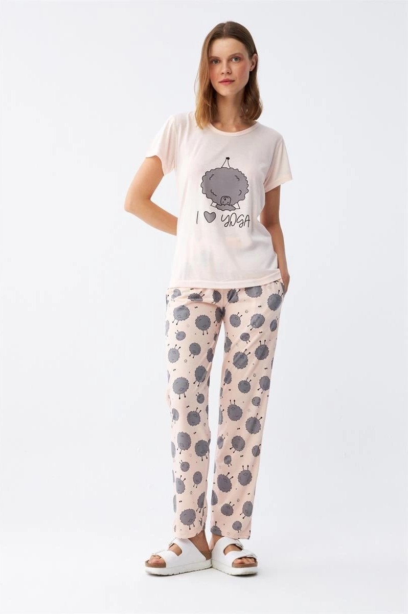 mery Kadın Kısa Kol Pijama Takım Pudra Mery görsel 2