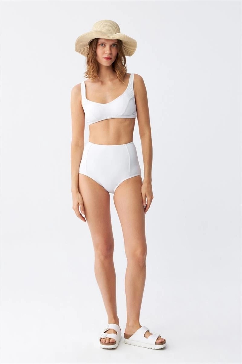 Melonika Kadın Basic Beyaz Pedli Yüksek Bel Bikini Takımı Çmş görsel 2