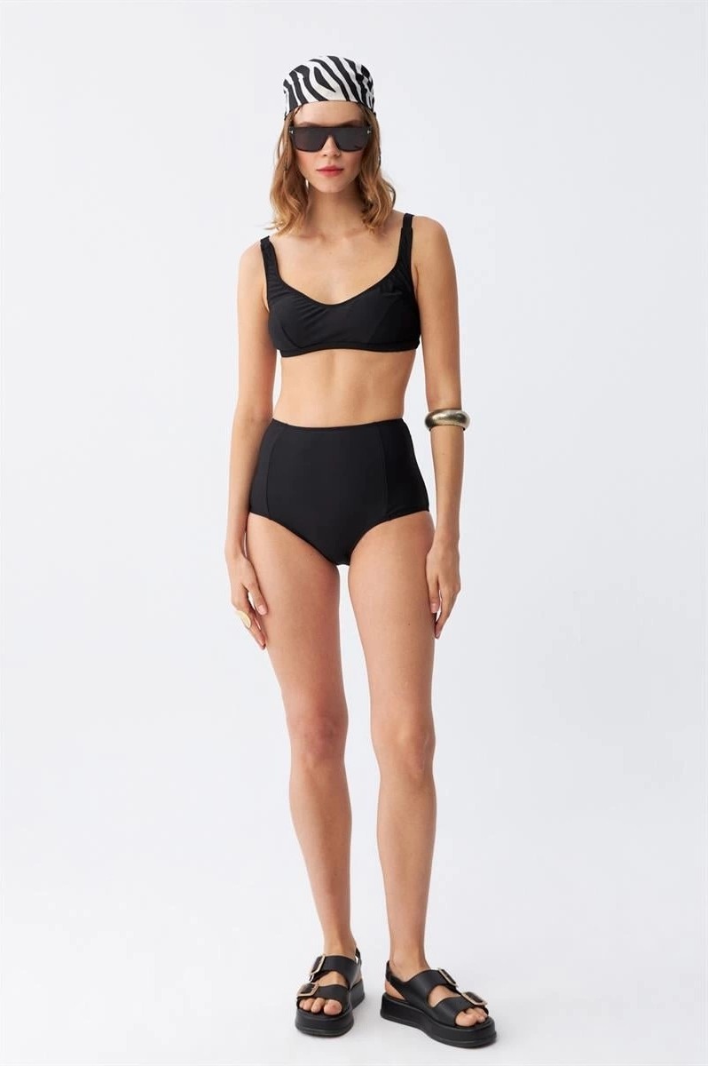 Melonika Kadın Siyah Pedli Kare Yaka Yüksek Bel Bikini Takımı Çmş