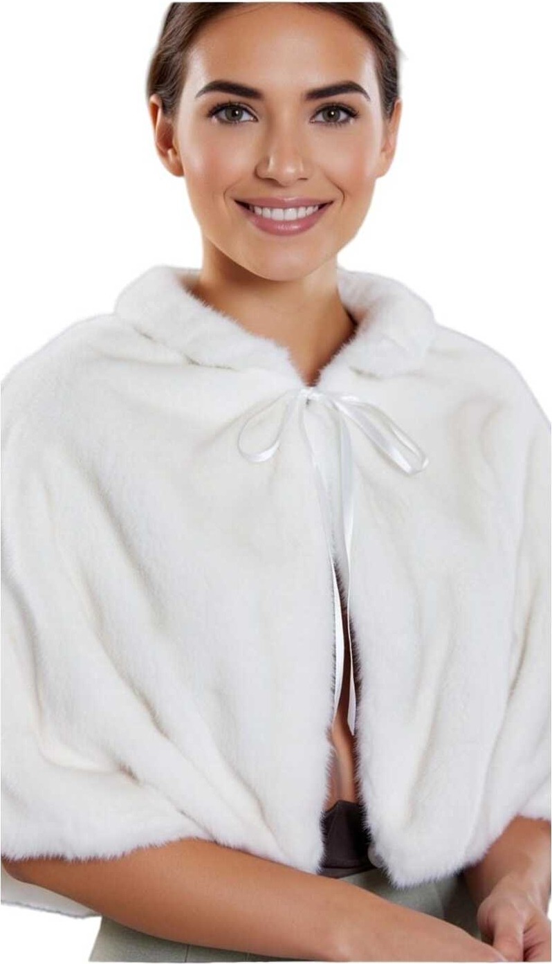 Moda Nur Bolero Pelerin, Gömlek Yaka ,peluş, Beyaz Renk Pelerin,gelin Bolero görsel 4