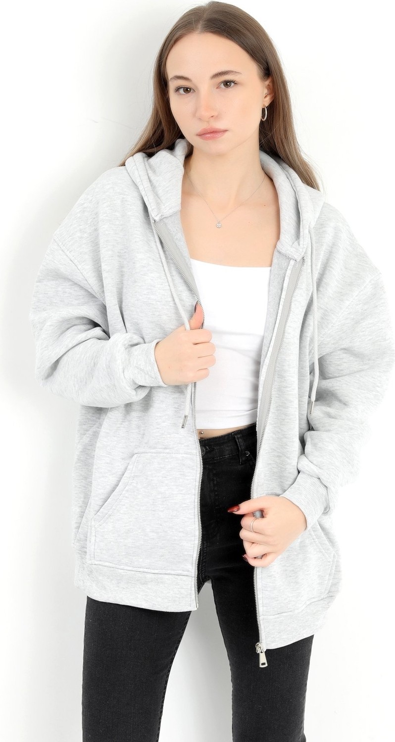 Giysa Kadın Indigo Fermuarlı Şardonlu Kapüşonlu Oversize Sweatshirt - 9015