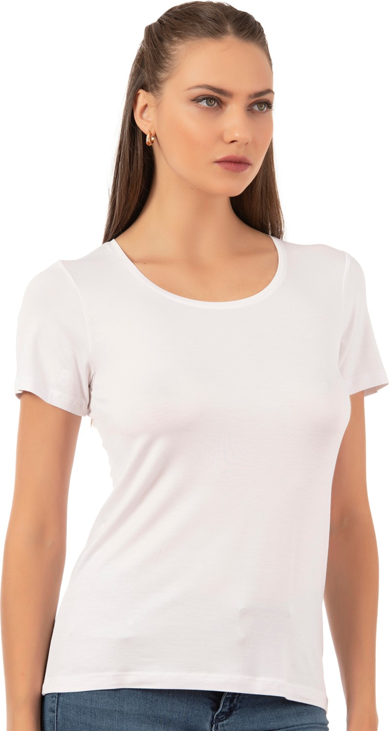 Özkan Underwear Özkan 26976 Kadın Viskon Kısa Kollu Yuvarlak Yaka T-Shirt görsel 4