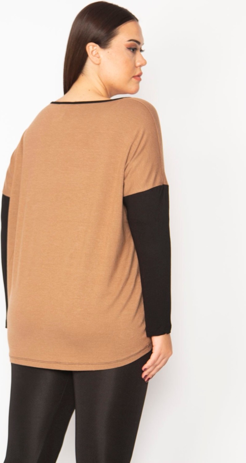 Şans Kadın Camel Önü Flok Desen Ve Taş Detaylı İki Renkli Tunik 65N29336 görsel 5